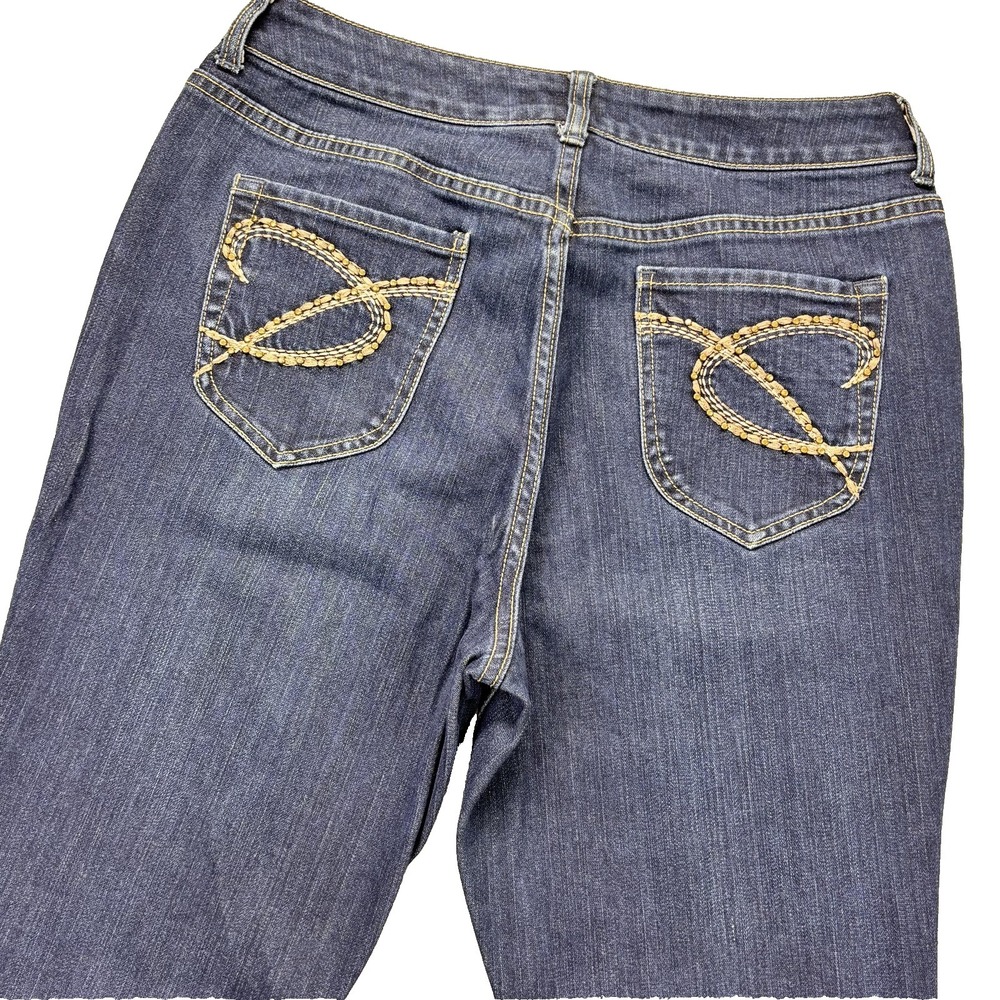 Chico's Platinum Jeans Womens 1.5 Blue Denim Bootcut Stretch Embellished Pockets